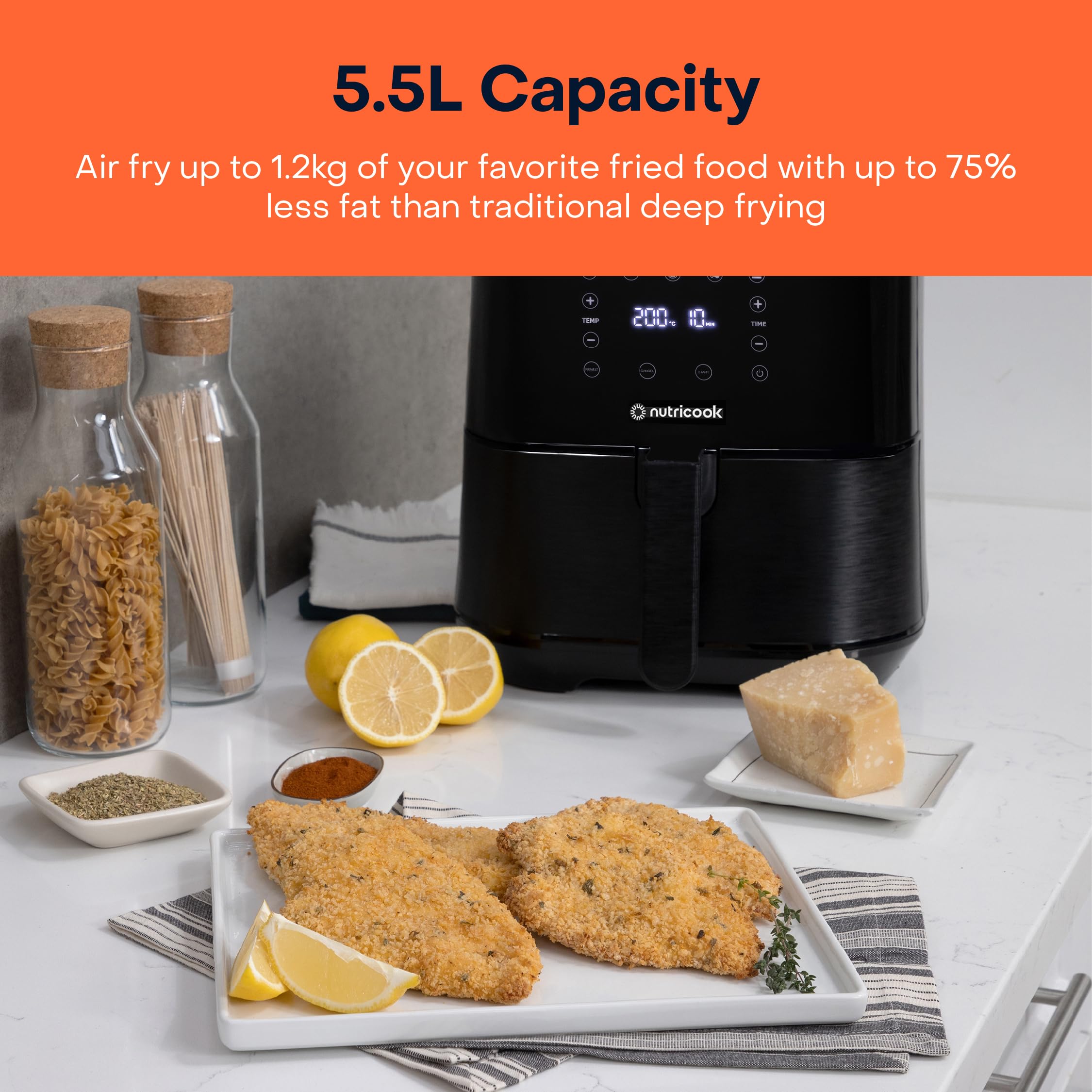 Nutricook Air Fryer 2, 1700 Watts, Digital Control Panel Display, 10 Preset Programs With Built-In Preheat Function, 5.5 Liter Black 1 year Warranty مقلاة هوائية 2 من نيوتري كوك، 1700 واط، لوحة تحكم رقمية بشاشة عرض Nutricook Air Fryer 2, 1700 Watts, Digital Control Panel Display, 10 Preset Programs With Built-In Preheat Function, 5.5 Liter Black 1 year Warranty مقلاة هوائية 2 من نيوتري كوك، 1700 واط، لوحة تحكم رقمية بشاشة عرض